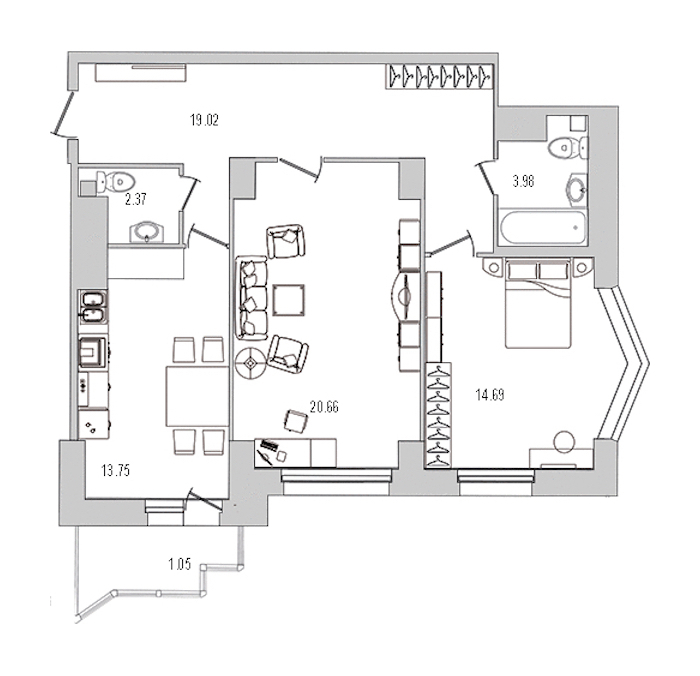 2-комнатная квартира 75.52 м², 6/25 эт., ЖК «Шекспир»