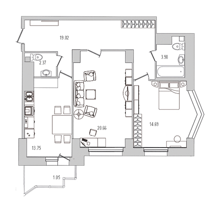 2-комнатная квартира 75.52 м², 7/25 эт., ЖК «Шекспир»