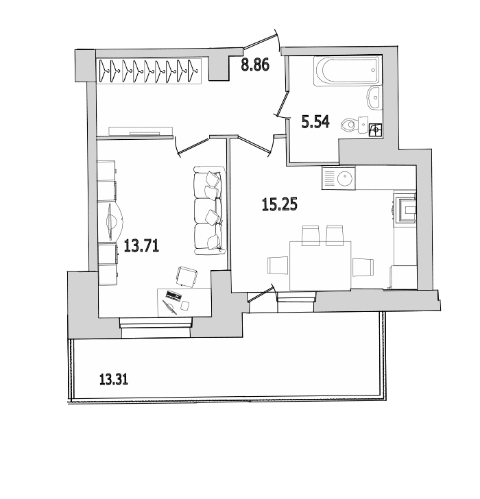 1-комнатная квартира 47.4 м², 3/25 эт., ЖК «Шекспир»