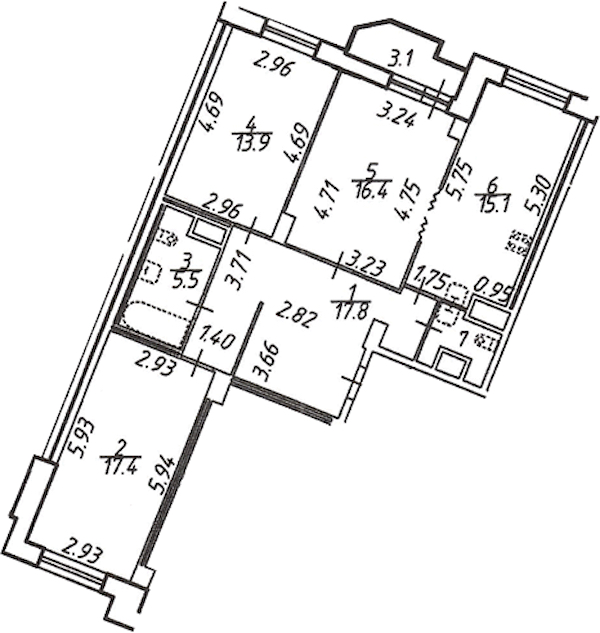 3-комнатная квартира 91.5 м², 4/25 эт., ЖК «Шекспир»