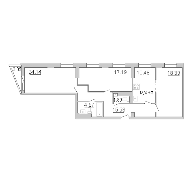 3-комнатная квартира 94.6 м², 13/25 эт., ЖК «Шекспир»