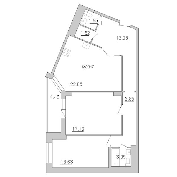 2-комнатная квартира 82.49 м², 6/25 эт., ЖК «Шекспир»