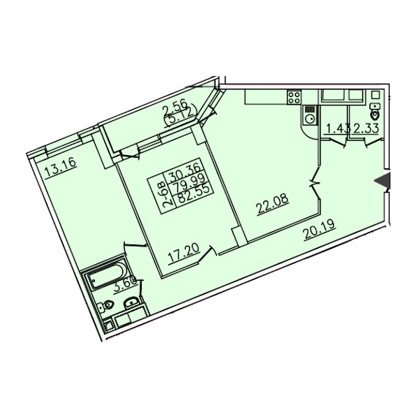 2-комнатная квартира 82.55 м², 15/25 эт., ЖК «Шекспир»