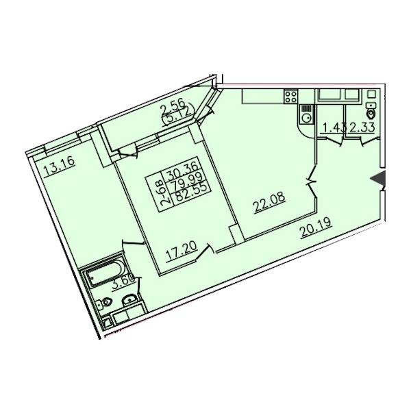 2-комнатная квартира 82.55 м², 16/25 эт., ЖК «Шекспир»