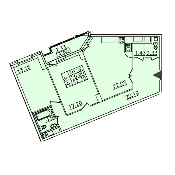 2-комнатная квартира 82.32 м², 17/25 эт., ЖК «Шекспир»