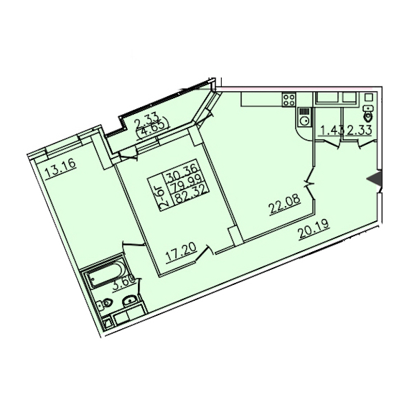 2-комнатная квартира 82.32 м², 18/25 эт., ЖК «Шекспир»