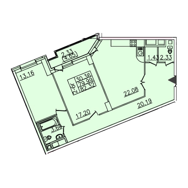 2-комнатная квартира 84.8 м², 20/25 эт., ЖК «Шекспир»