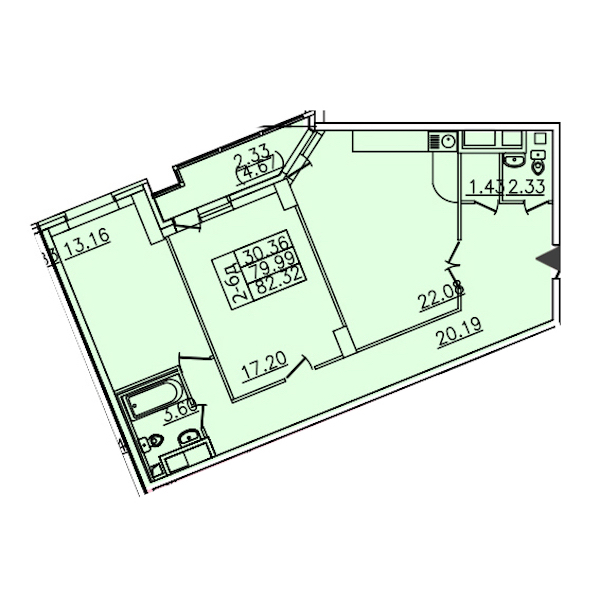 2-комнатная квартира 84.9 м², 22/25 эт., ЖК «Шекспир»