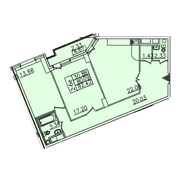 2-комнатная квартира 82.42 м², 23/25 эт., ЖК «Шекспир»