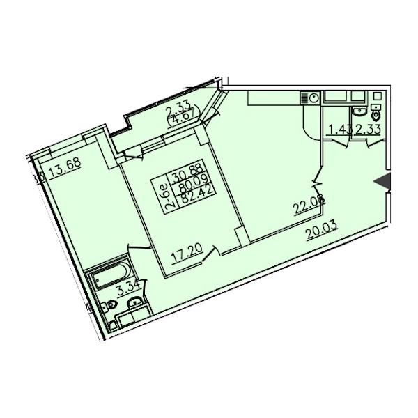 2-комнатная квартира 82.42 м², 24/25 эт., ЖК «Шекспир»