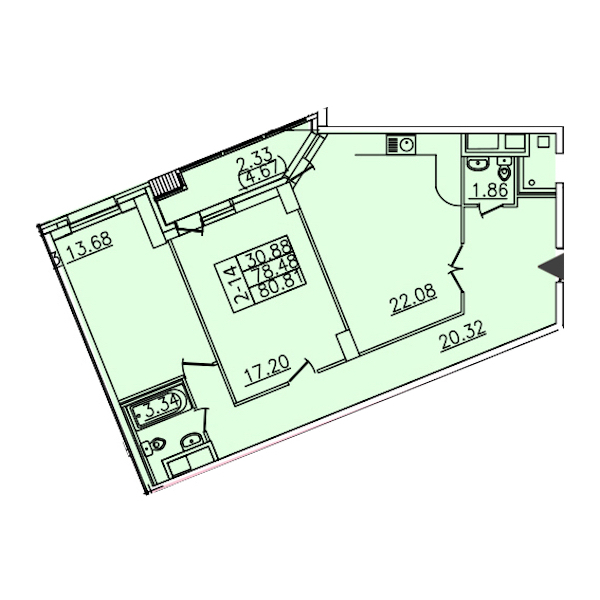 2-комнатная квартира 80.81 м², 25/25 эт., ЖК «Шекспир»
