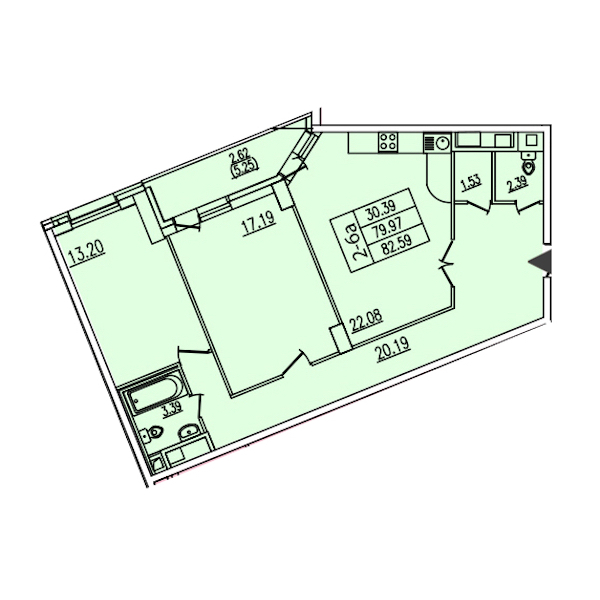 2-комнатная квартира 82.59 м², 3/25 эт., ЖК «Шекспир»