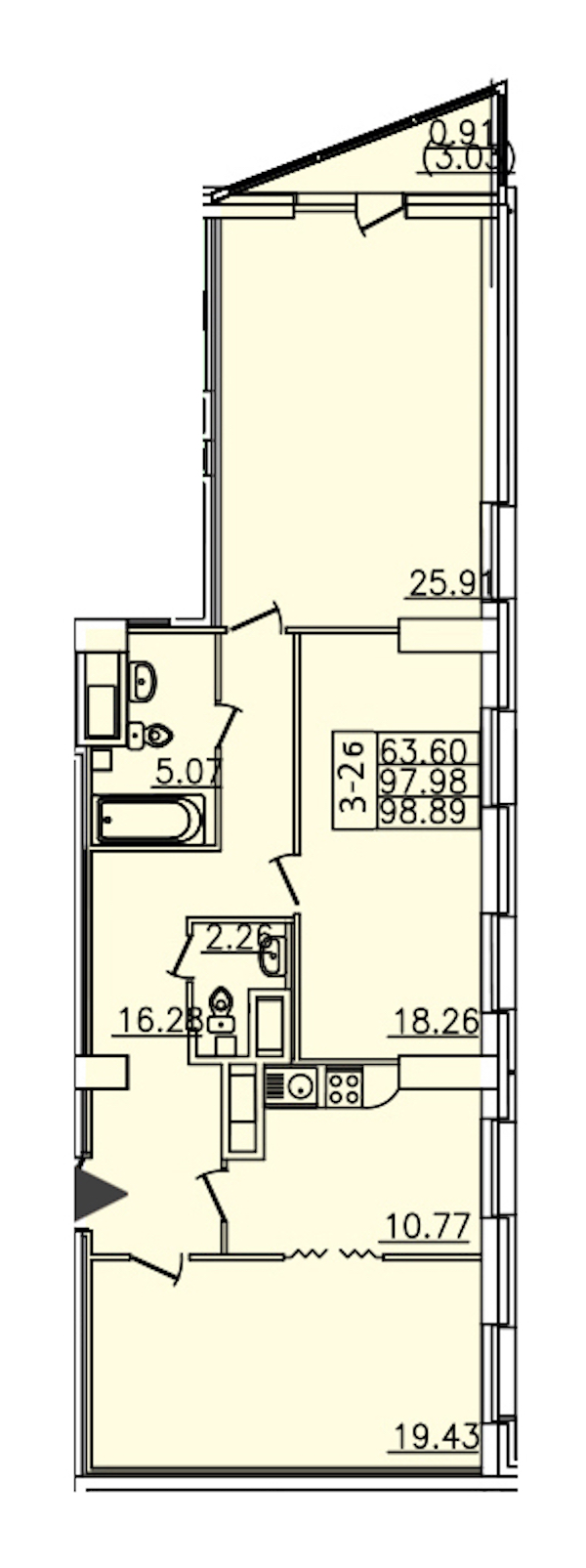 3-комнатная квартира 95.1 м², 18/25 эт., ЖК «Шекспир»