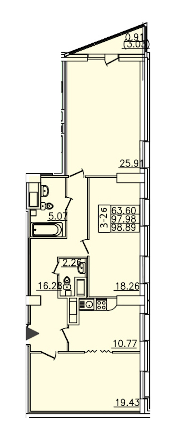 3-комнатная квартира 94.9 м², 19/25 эт., ЖК «Шекспир»