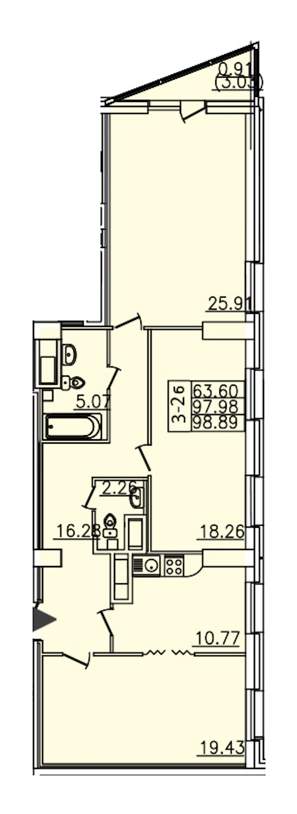 3-комнатная квартира 95 м², 20/25 эт., ЖК «Шекспир»