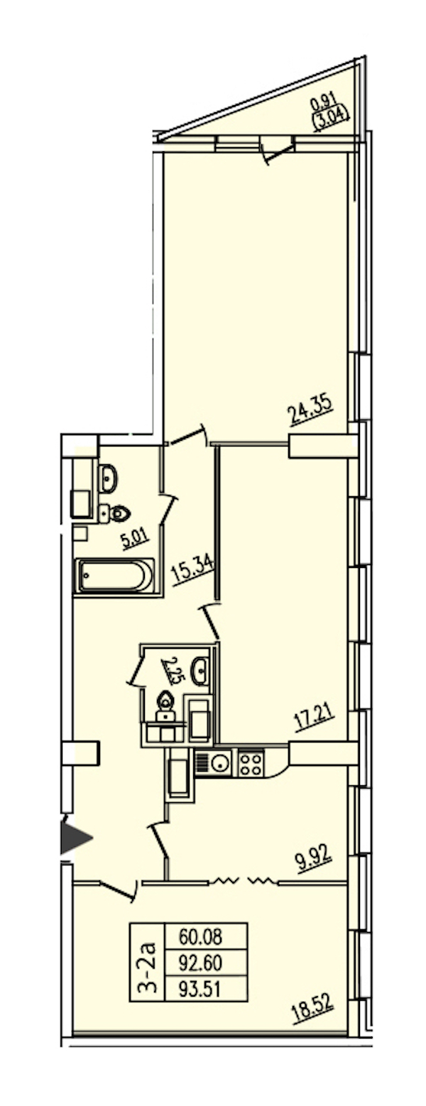 3-комнатная квартира 93.51 м², 3/25 эт., ЖК «Шекспир»