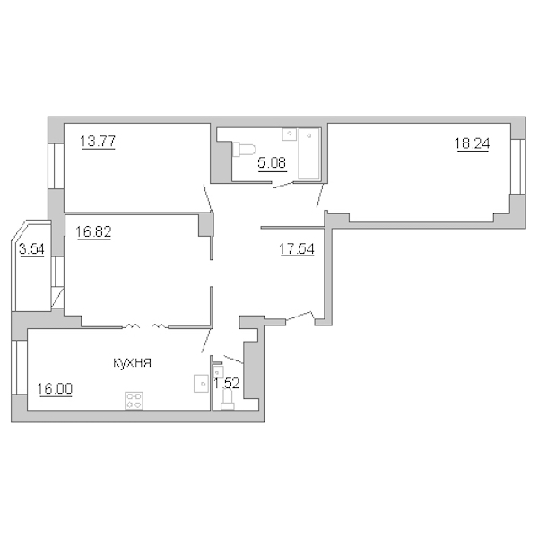 3-комнатная квартира 91.1 м², 5/25 эт., ЖК «Шекспир»