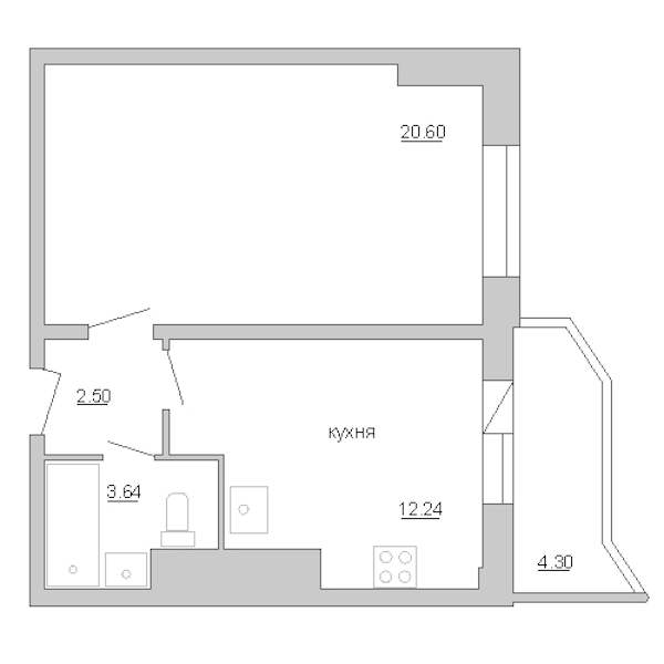 1-комнатная квартира 40.67 м², 7/25 эт., ЖК «Шекспир»