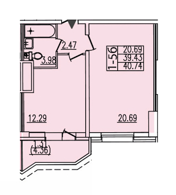 1-комнатная квартира 40.74 м², 4/25 эт., ЖК «Шекспир»
