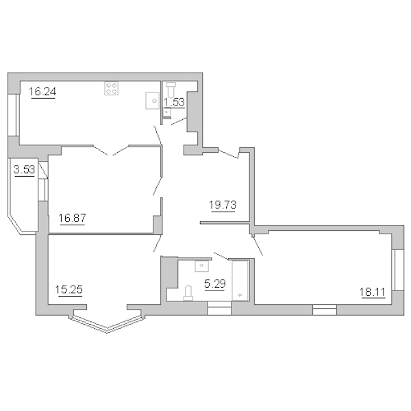 3-комнатная квартира 95.47 м², 5/22 эт., ЖК «Шекспир»