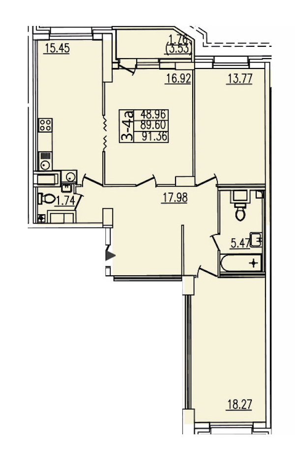 3-комнатная квартира 92.4 м², 4/22 эт., ЖК «Шекспир»