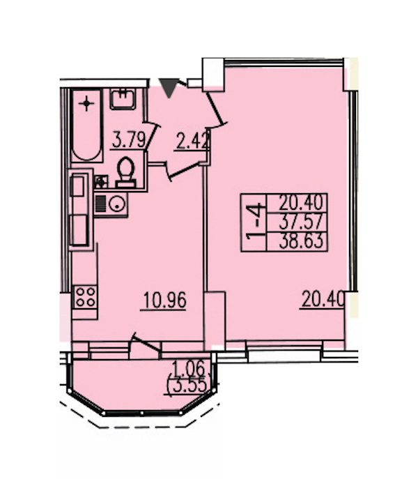 1-комнатная квартира 41.2 м², 7/22 эт., ЖК «Шекспир»