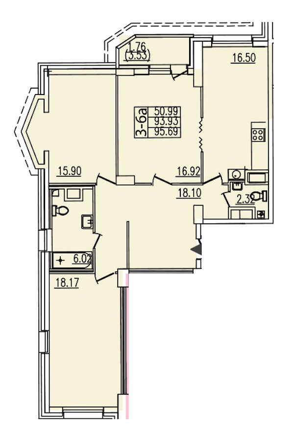 3-комнатная квартира 93.8 м², 4/22 эт., ЖК «Шекспир»