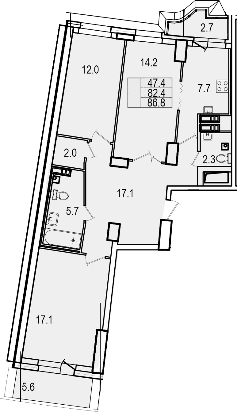 3-комнатная квартира 86.4 м², 3/25 эт., ЖК «Шекспир»