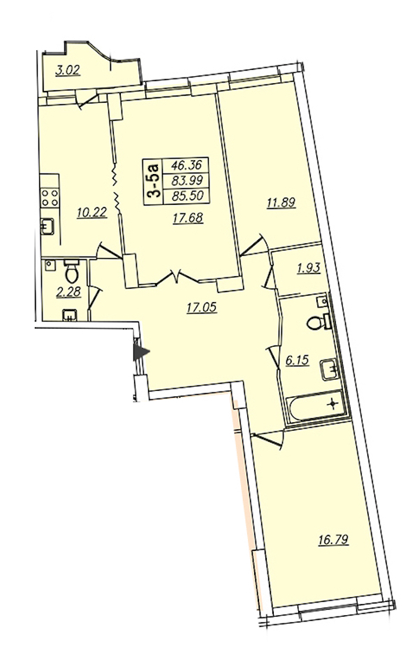 3-комнатная квартира 85.4 м², 4/16 эт., ЖК «Шекспир»
