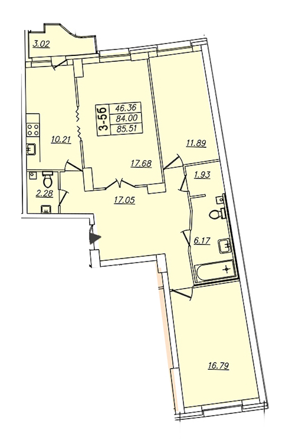 3-комнатная квартира 85.6 м², 5/16 эт., ЖК «Шекспир»