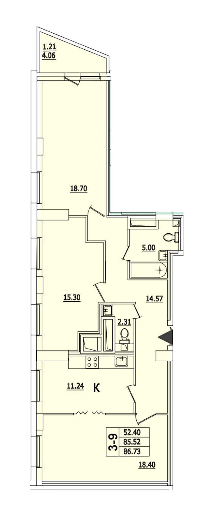 3-комнатная квартира 88.48 м², 3/25 эт., ЖК «Байрон»