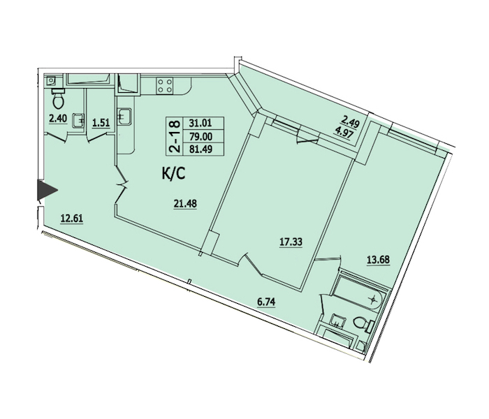 2-комнатная квартира 81.49 м², 3/25 эт., ЖК «Байрон»