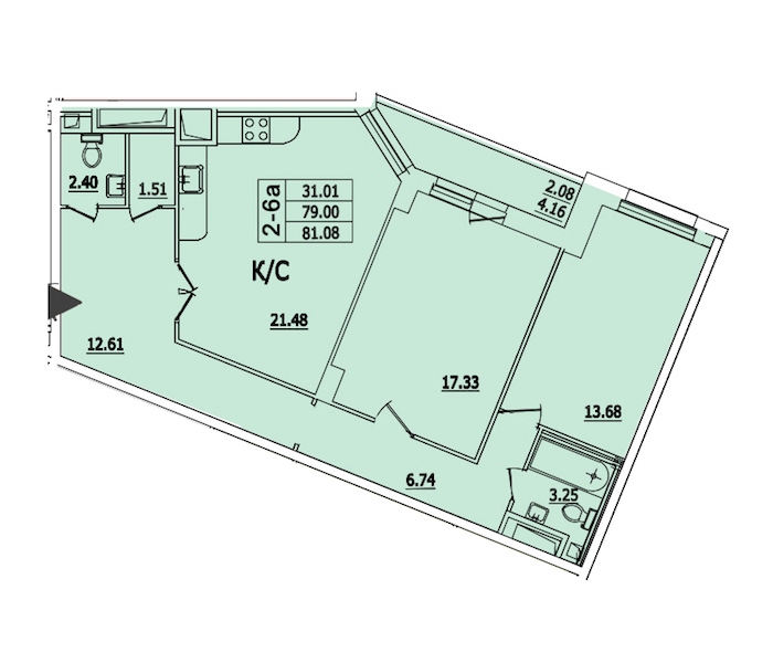 2-комнатная квартира 81.08 м², 4/25 эт., ЖК «Байрон»