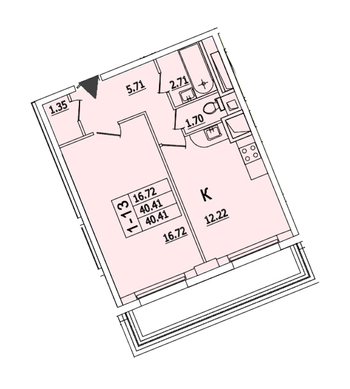 1-комнатная квартира 40.41 м², 3/25 эт., ЖК «Байрон»