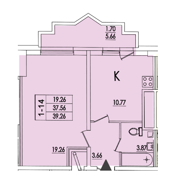 1-комнатная квартира 39.26 м², 25/25 эт., ЖК «Байрон»