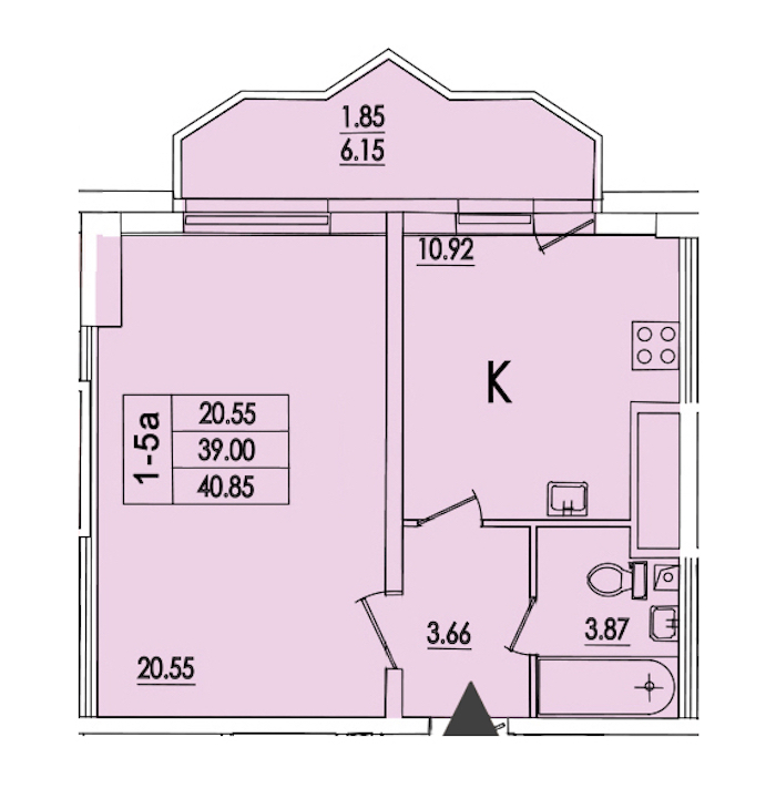 1-комнатная квартира 46.7 м², 4/25 эт., ЖК «Байрон»