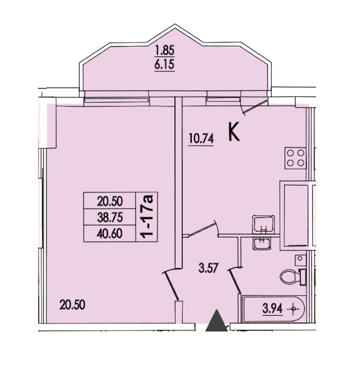 1-комнатная квартира 40.6 м², 4/22 эт., ЖК «Байрон»