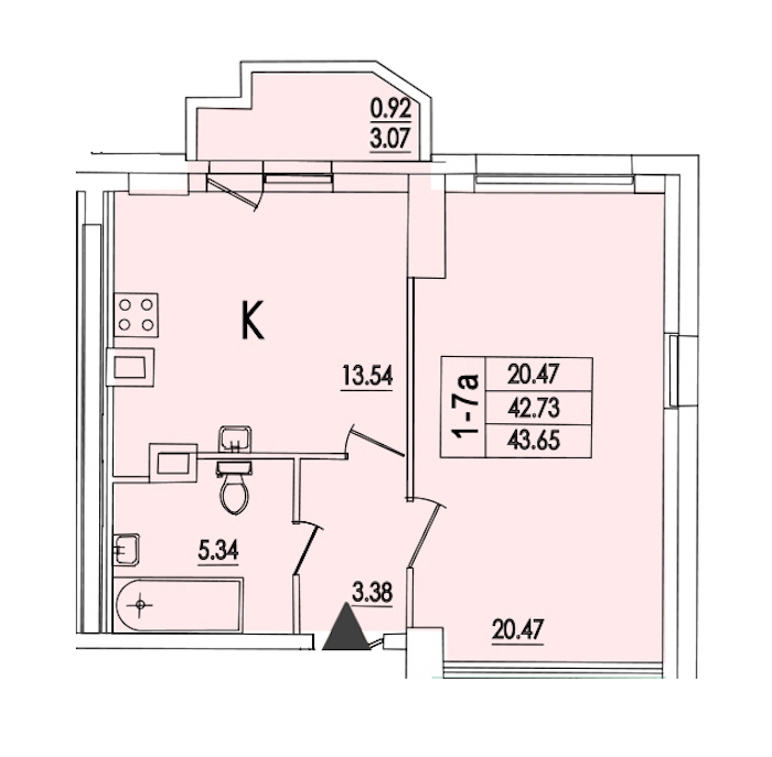 1-комнатная квартира 47.6 м², 3/22 эт., ЖК «Байрон»
