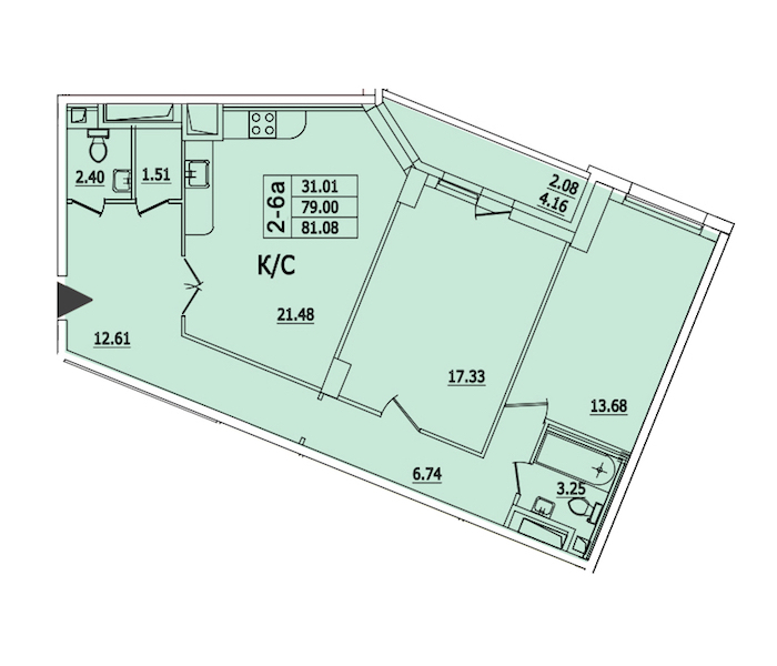 2-комнатная квартира 81.08 м², 7/25 эт., ЖК «Байрон»