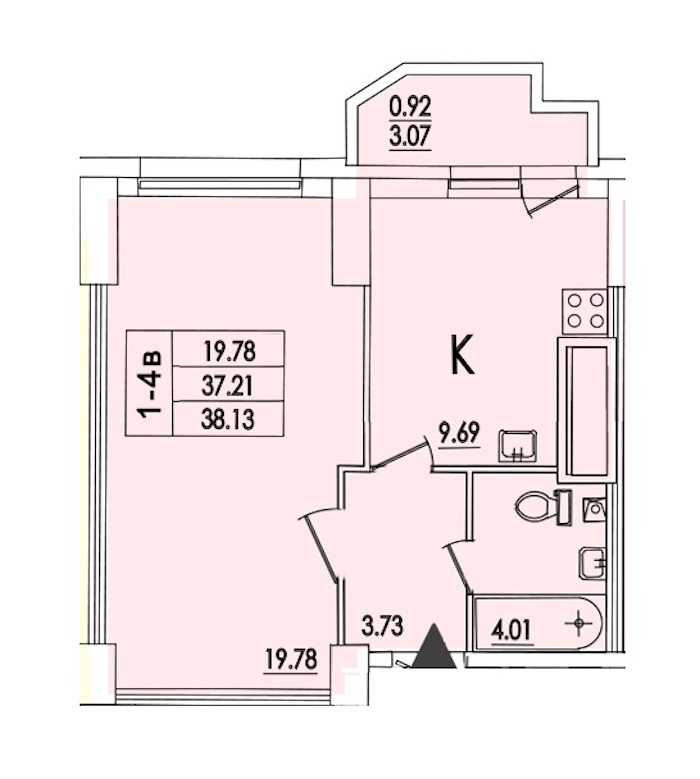 1-комнатная квартира 41.6 м², 7/25 эт., ЖК «Байрон»