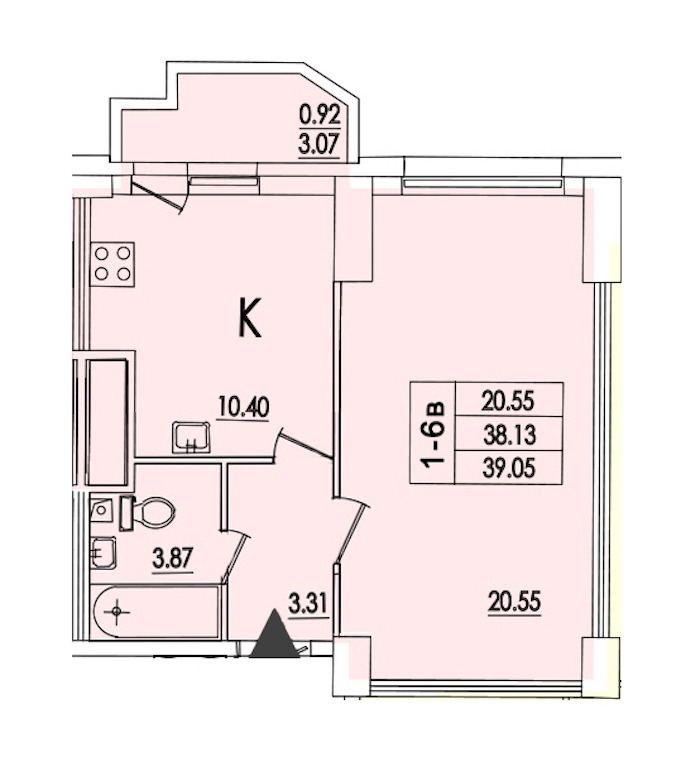 1-комнатная квартира 42.2 м², 6/25 эт., ЖК «Байрон»