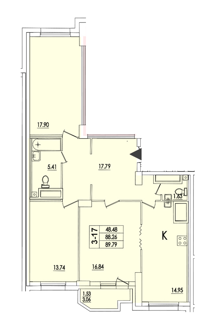 3-комнатная квартира 89.79 м², 18/22 эт., ЖК «Байрон»