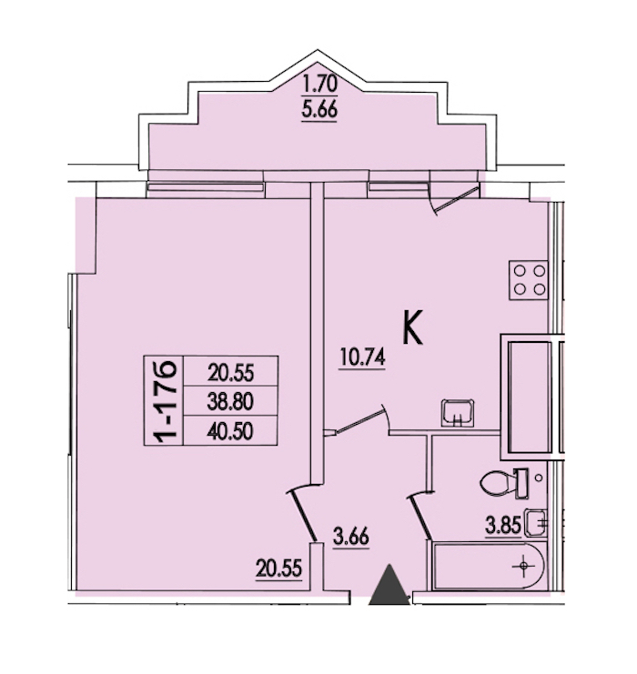 1-комнатная квартира 40.5 м², 5/22 эт., ЖК «Байрон»