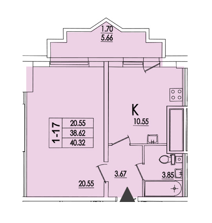 1-комнатная квартира 40.32 м², 13/22 эт., ЖК «Байрон»