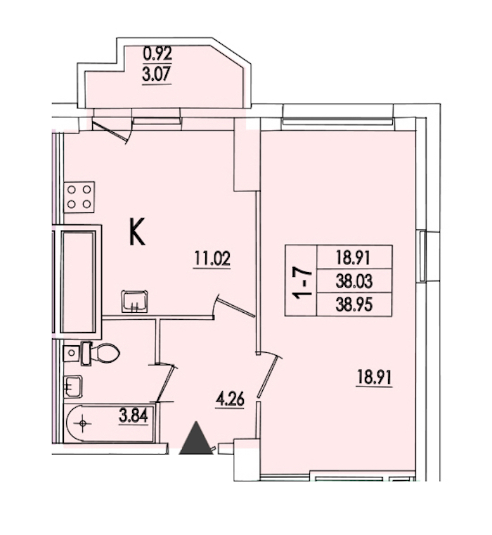 1-комнатная квартира 38.95 м², 11/22 эт., ЖК «Байрон»