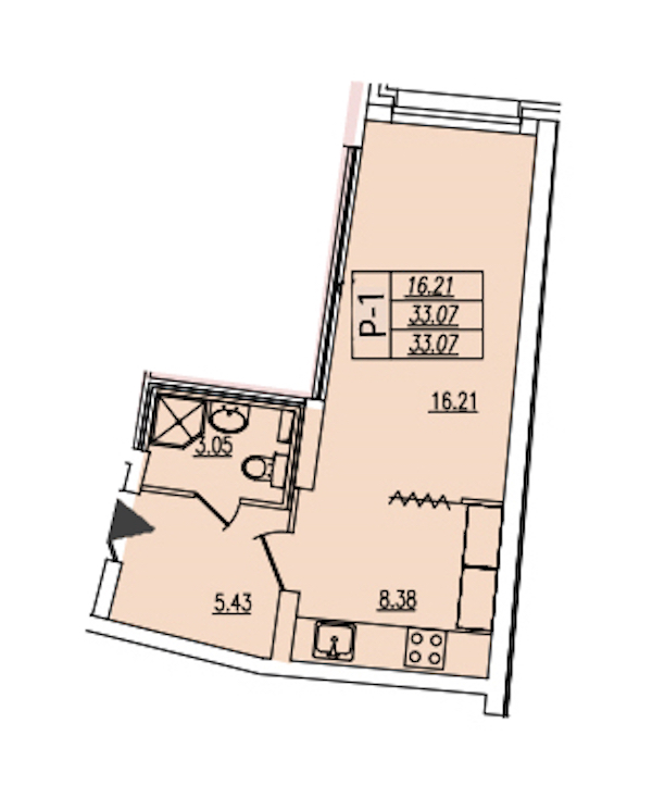 Квартира студия 33.07 м², 2/22 эт., ЖК «Байрон»