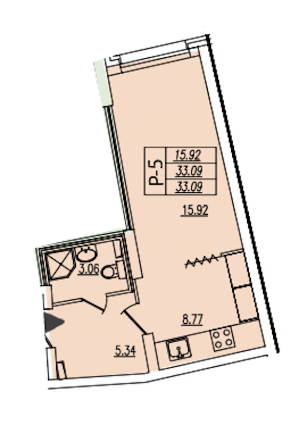 Квартира студия 33.09 м², 2/25 эт., ЖК «Байрон»
