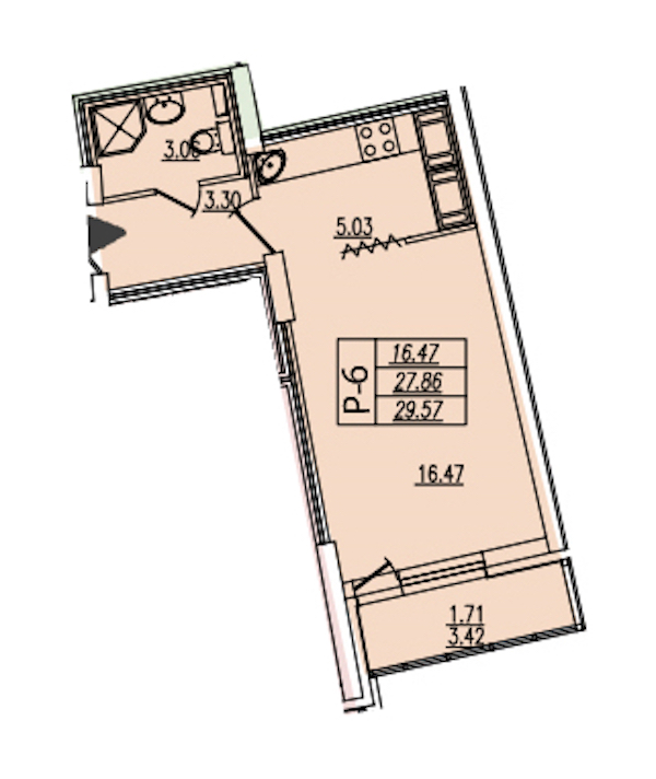 Квартира студия 29.57 м², 4/25 эт., ЖК «Байрон»