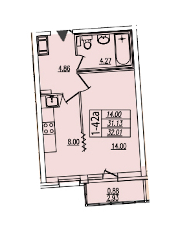 1-комнатная квартира 32.01 м², 4/25 эт., ЖК «Байрон»