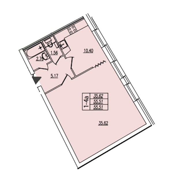 1-комнатная квартира 55.51 м², 2/22 эт., ЖК «Байрон»